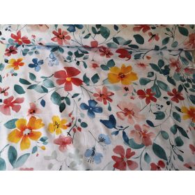 Pamutvászon textil - 160 cm / Fehér alapon szép - színes virág mintákkal.