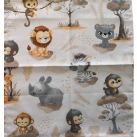 Textil szalvéta - 30x30 cm - Fehér alapon szafari bébik mintával