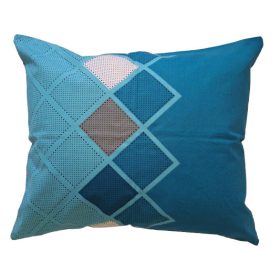 Pamut négyzet mintás kispárna huzat, sötétebb türkiz színű alapon - 40x50 cm 