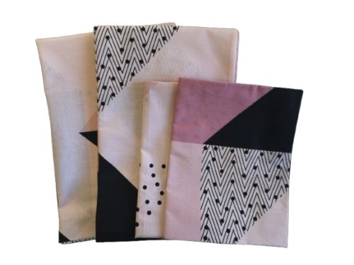 Mályva - fekete pöttyös - csíkos modern mintás 4 darabos párna huzat szett