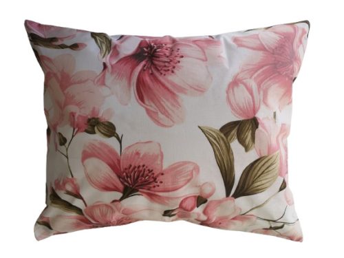 Pamut kispárna huzat 40x50 cm fehér alapon rózsaszín virág mintás