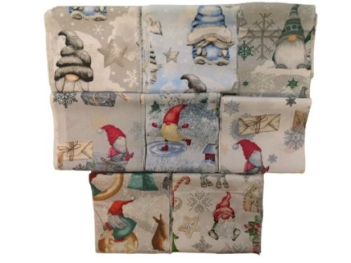 Karácsonyi mikulás, manó mintás pamutvászon patchwork csomag - 2 kg 