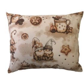 Karácsonyi kispárna huzat barna manók mézeskaláccsal 40x50