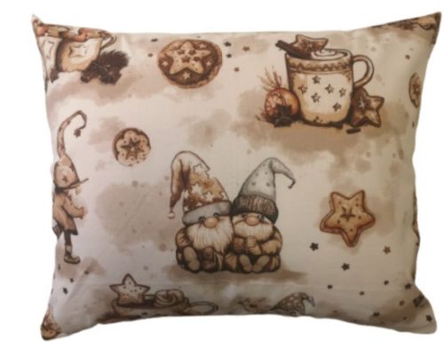 Karácsonyi kispárna huzat barna manók mézeskaláccsal 40x50