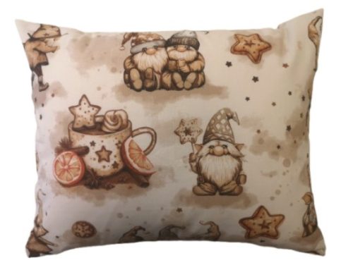 Karácsonyi kispárna huzat barna manók mézeskaláccsal 40x50