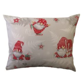   Piros - szürke páfrányos manó mintás karácsonyi kispárna huzat 40x50 cm