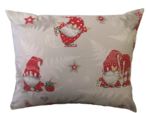 Piros - szürke páfrányos manó mintás karácsonyi kispárna huzat 40x50 cm