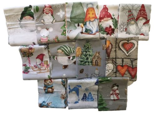 Karácsonyi mikulás, manó,  hóember mintás pamutvászon patchwork csomag - 2 kg