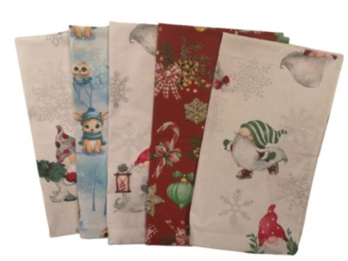 Karácsonyi pamut kispárna huzat csomag 5 db-os,  II. osztályú , kék,  fehér, piros színek változó minták