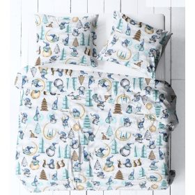   Karácsonyi pamut 3 részes ágynemű huzat - 140x200 cm / kék sapkás téli manó mintás