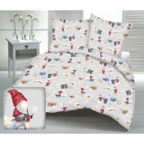   Kislány - ajándékcsomag mintás 3 részes karácsonyi ágynemű huzat szett világosszürke alapon - 140x200 cm