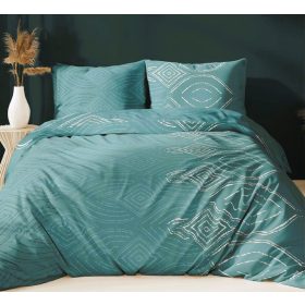   Pamutszatén 3 részes ágynemű huzat - 140x200 cm / elegáns petrol zöld - ezüst modern mintás