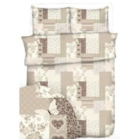   3 részes pamut hosszú ágynemű huzat garnitúra - 140x220 cm / bézs patchwork