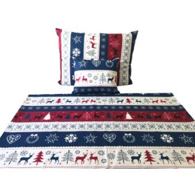   Karácsonyi pamut 3 részes ágynemű huzat - 140x200 cm / piros - kék norvég mintás