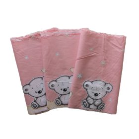  Maradék pamutvászon textil csomag 7 db- os / rózsaszín alapon  fehér kismackó mintával