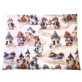 Lapos ovis kispárna - 38x48 cm / kék - barna dinok