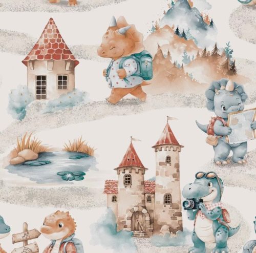 Pamutvászon textil - 160 cm / bébi dínók  - elfordított mintás