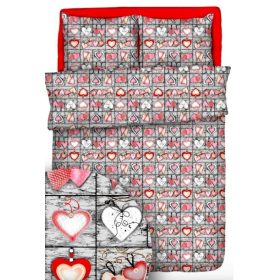   100% pamut ágyneműhuzat garnitúra - 140x200 cm / romantikus szürke alapon szívecskés
