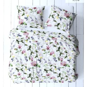   Pamut 3 részes ágynemű huzat szett - 140x200 cm / színes virágok fehér alapon
