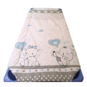   Szürke csillagos - aranyos elefánt mintás óvodai töltött gumifüles lepedő - 55x130 cm