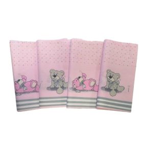   Pamutvászon szabászati maradék textil csomag / rózsaszín csíkos - pöttyös maci mintával