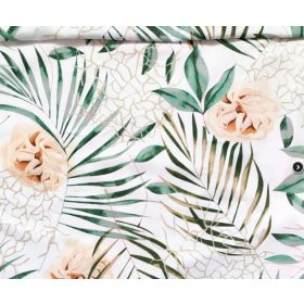    Trópusi pálmaleveles - virágmintás pamutvászon – 160 cm széles