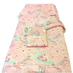   Óvodai ágynemű garnitúra csomag - 3 részes / rózsaszín unikornis - hold mintás