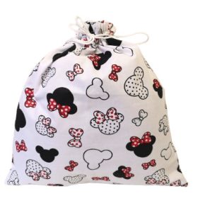    Pamut uzsonnás tasak - 30x30 cm / fehér alapon piros pöttyös masnis egérfej mintás