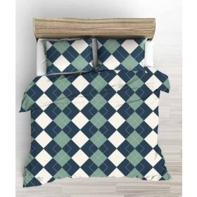 3 részes pamut ágynemű garnitúra - 140x200 cm - bézs - kék modern mintás 