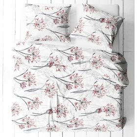   3 részes pamut ágynemű huzat szett - 140X200 cm / bordó liliom mintás