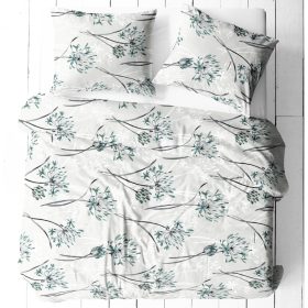   3 részes pamut ágynemű huzat szett - 140X200 cm / zöld liliom mintás