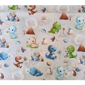 160 cm széles pamutvászon textília / vidám bébi dinók