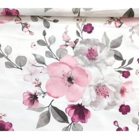   Pasztell mályva almavirág mintás pamutvászon textil - 160 cm