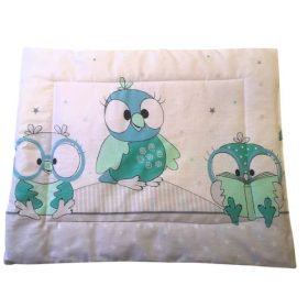   Lapos ovis kispárna pamut borítással - 38x48 cm /  türkiz bagoly mintás