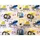 240 cm széles pamutvászon textil / sárga - kék markoló mintás