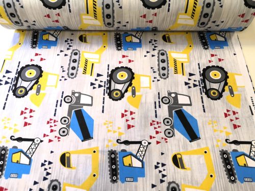 240 cm széles pamutvászon textil / sárga - kék markoló mintás