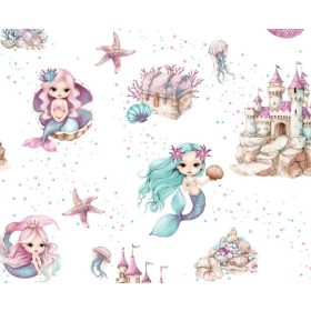 160 cm széles pamutvászon textília - 160 cm / Sellő - kastély mintás