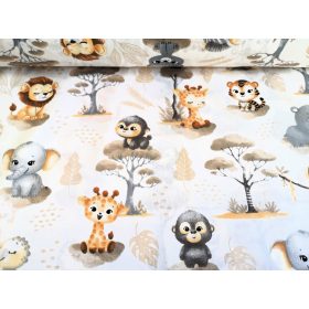 160 cm pamutvászon textil /  szafari bébik - fehér alapon