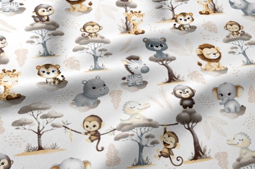 160 cm pamutvászon textil /  szafari bébik - fehér alapon