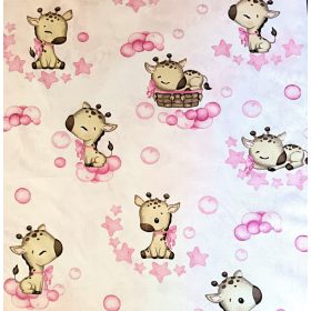   Rózsaszín zsiráf bébi mintás pamutvászon textil - 160 cm 