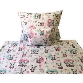   Flanel 3 részes gyermek mintás ágynemű szett - 140x200 cm / fehér alapon panda maci mintás