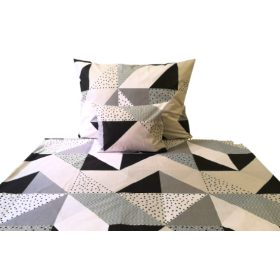   3 részes hosszú ágynemű huzat szett 140x220 cm / szürke - fekete pöttyös csíkos