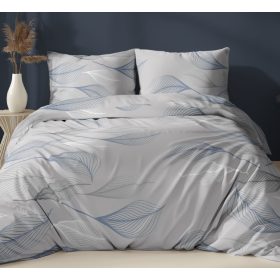   Flanel 3 részes ágynemű huzat szett - 140x200 cm / szürke - kék levél mintás
