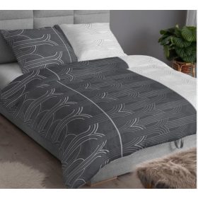   Pamutszatén 3 részes ágynemű huzat - 140x200 cm / elegáns szürke  - fehér grafikai mintás