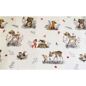   240 cm széles pamutvászon textil / őzike - maci - róka - nyuszi mintás