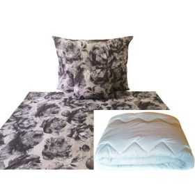   Akciós ágynemű csomag: 140x220 cm paplan + 140x220 cm szürke virágos ágynemű huzat együtt