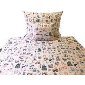   3 részes gyermek pamut ágynemű huzat szett - 140X200 cm / farmon élő állatok - bézs