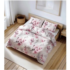   3 részes pamut ágynemű huzat szett - 140X200 cm rózsaszín almavirág mintás