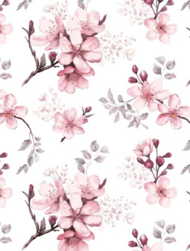 3 részes pamut ágynemű huzat szett - 140X200 cm rózsaszín almavirág mintás