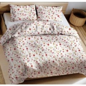   3 részes pamut ágynemű huzat szett - 140X200 cm / terrakotta őszirózsa virág mintás